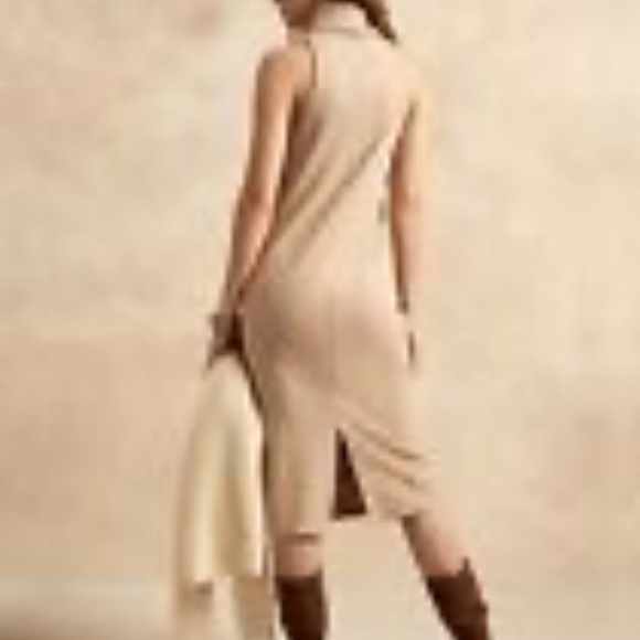 Banana Republic tan beige ribbed knit mock neck sleeveless midi dress XL - Picture 2 of 11